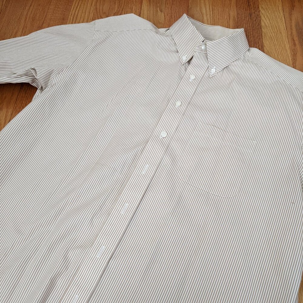 Roundtree & Yorke Striped 16x35 Dress Shirt - Tan/White